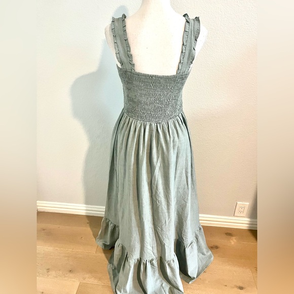 Listicle Light Gray/Green Smocked Dress - Picture 2 of 3